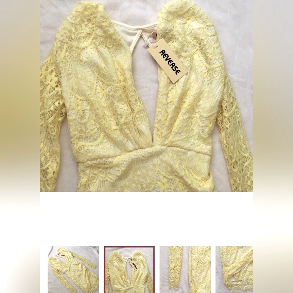 Reverse Yellow open back, plunging neckline lace short dress. NEW RE $69⚡️sale - Picture 9 of 15